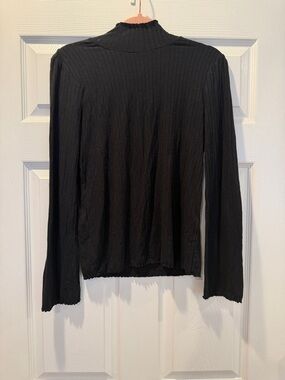 Madewell Black Ribbed Mock-Neck Long Sleeve Top